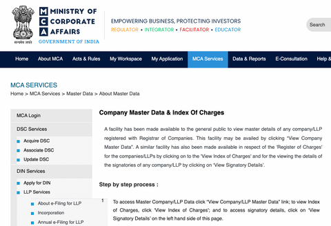 Ministry of Corporate Affairs - What is MCA Master Data?